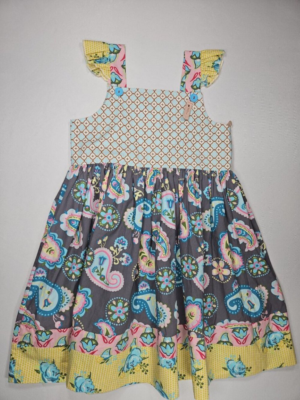 Handmade Girls Patchwork Flutter Sleeve Dress Size 8–10